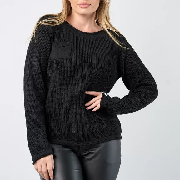 Blusa Feminina de Tricot com Bolso no Peito, Manga