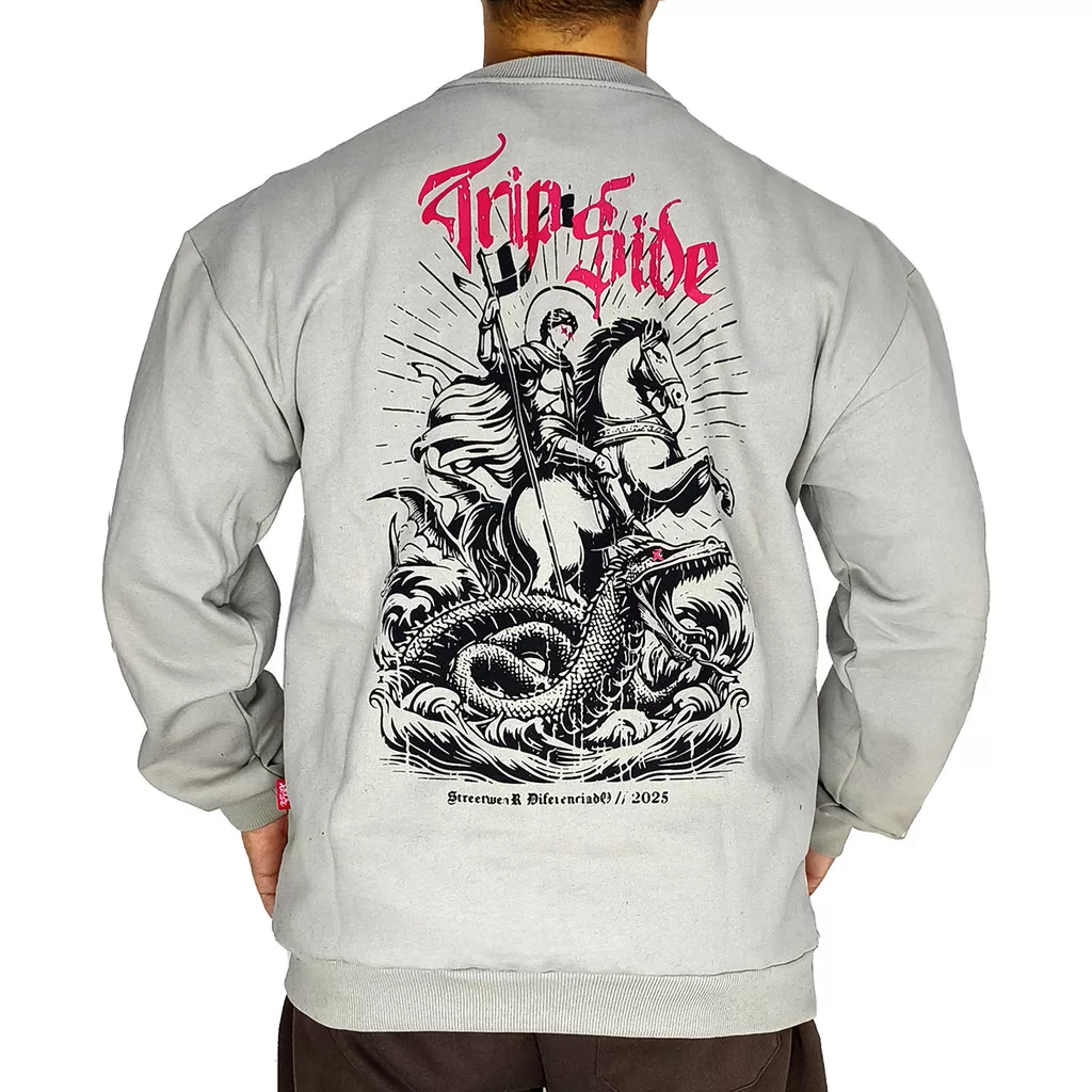 Blusa Moletom Gola Careca Trip Side São Jorge Cinza CAR07