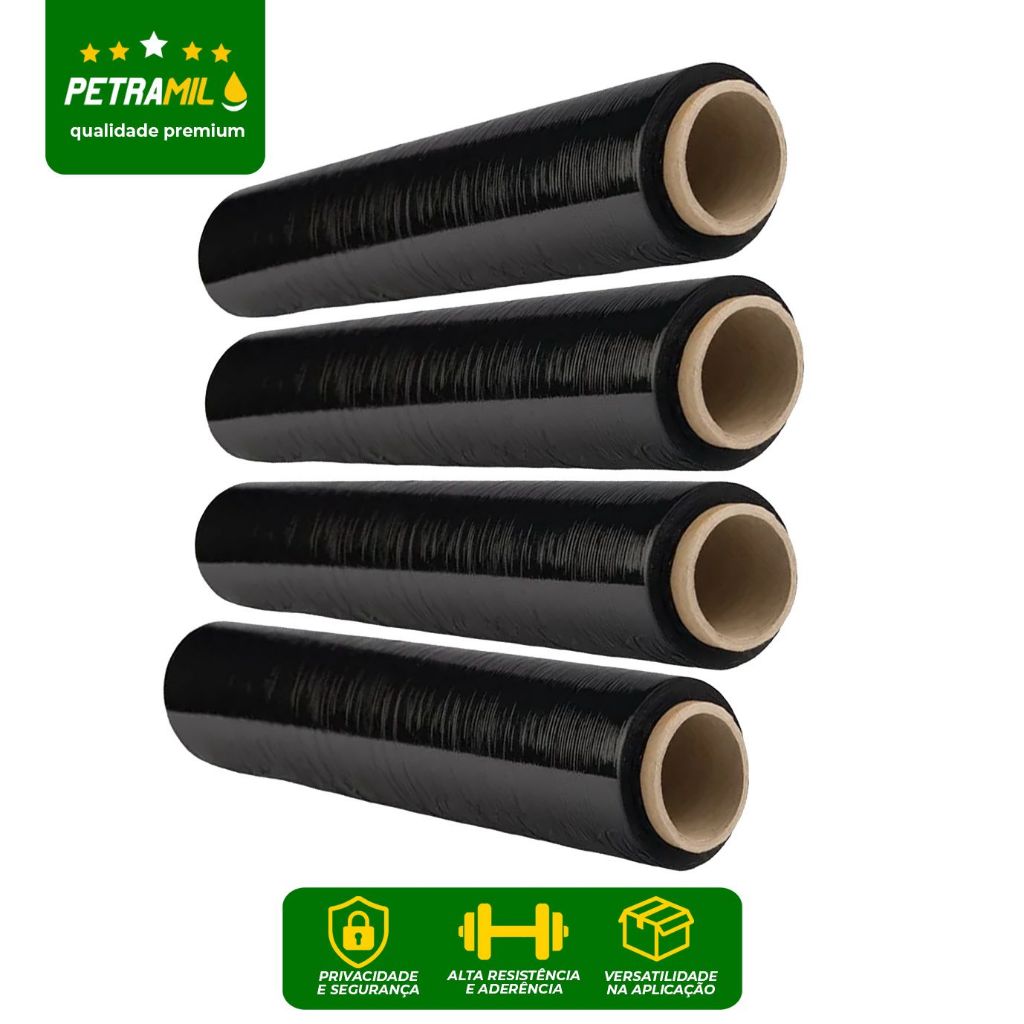 Filme Stretch Petramil Preto Bobina 500×25 – 3,5 Kg (4 unidade)