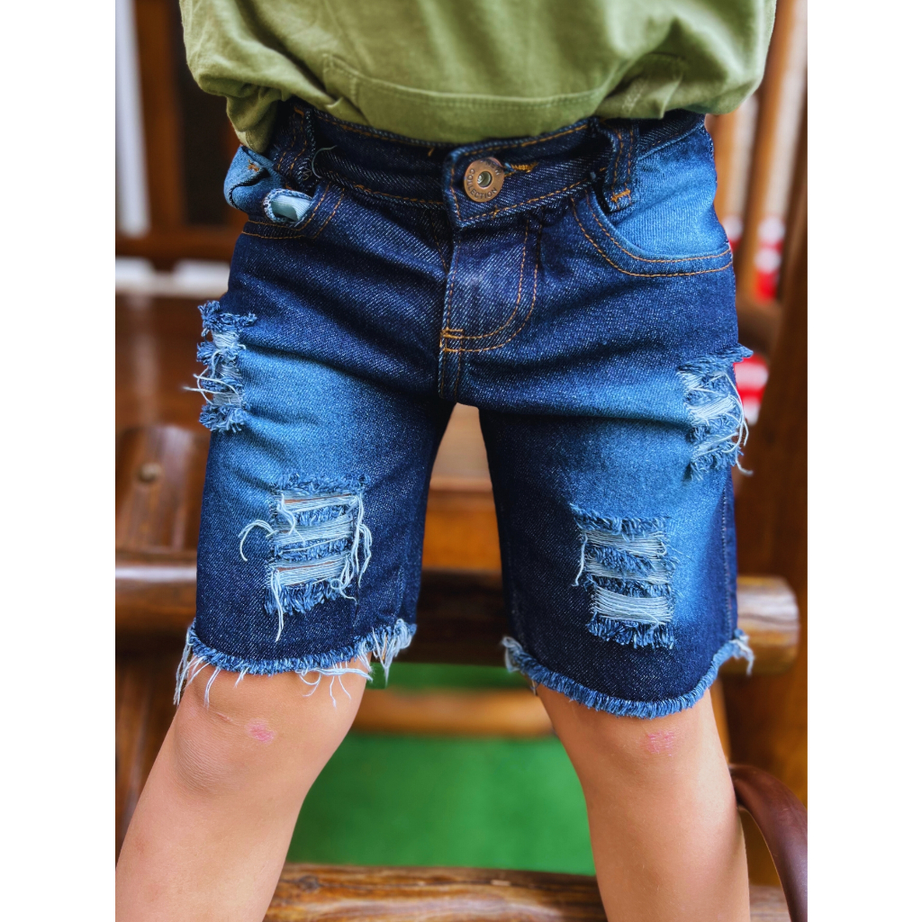 Bermuda Jeans rasgada Infantil Juvenil de Menino verão 2 ao 16