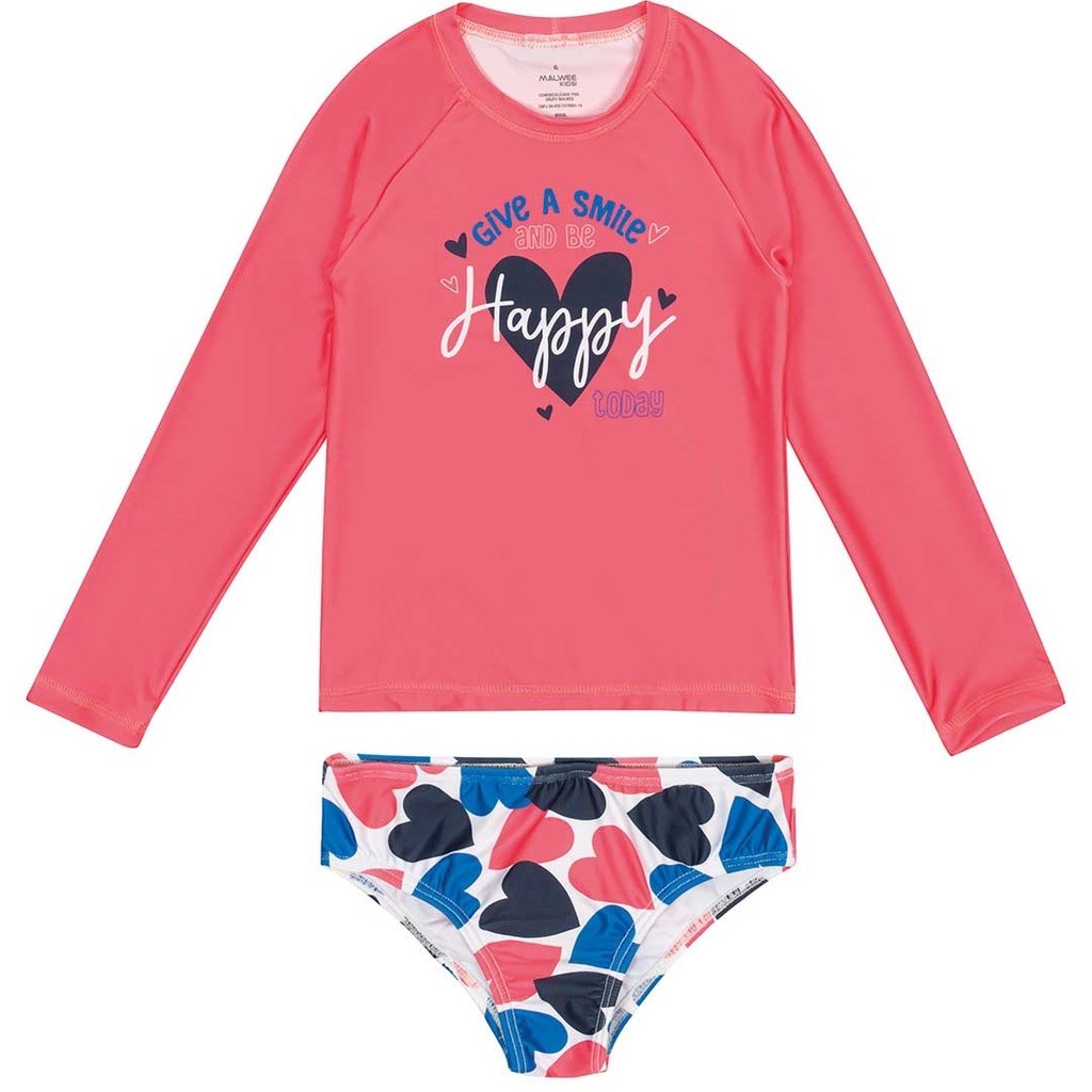 Biquíni Infantil com Proteção UV50+ Rosa Coração – Malwee Conforto