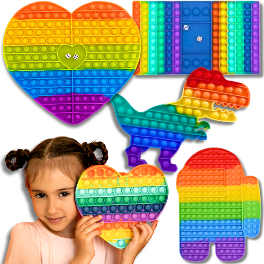Pop it Fidget Toys Brinquedo Anti Stress Sensorial Colorido Tabuleiro Jogo Com Dados.