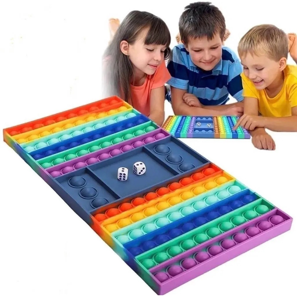 Pop it Fidget Toys Brinquedo Anti Stress Sensorial Colorido Tabuleiro Jogo Com Dados.