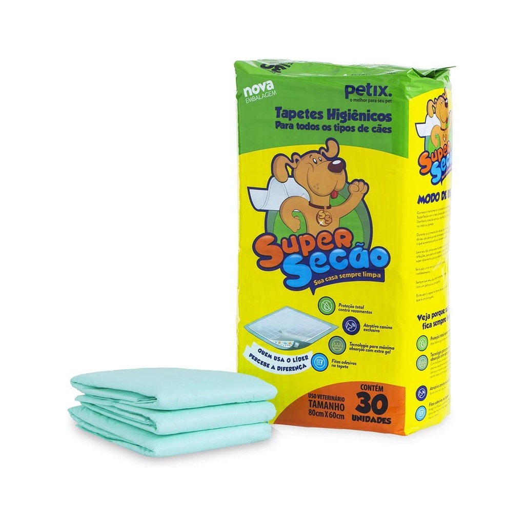 Tapete Higiênico Super Secão 80x60cm C/ 30 Unidades – Petix