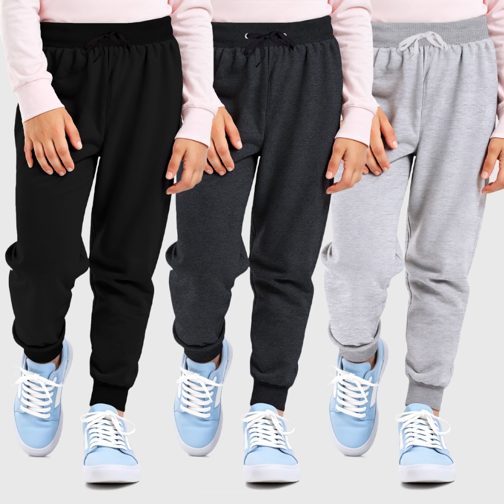 Kit 3 Calça Infantil Moletom Feminino Básico Cores Diversas