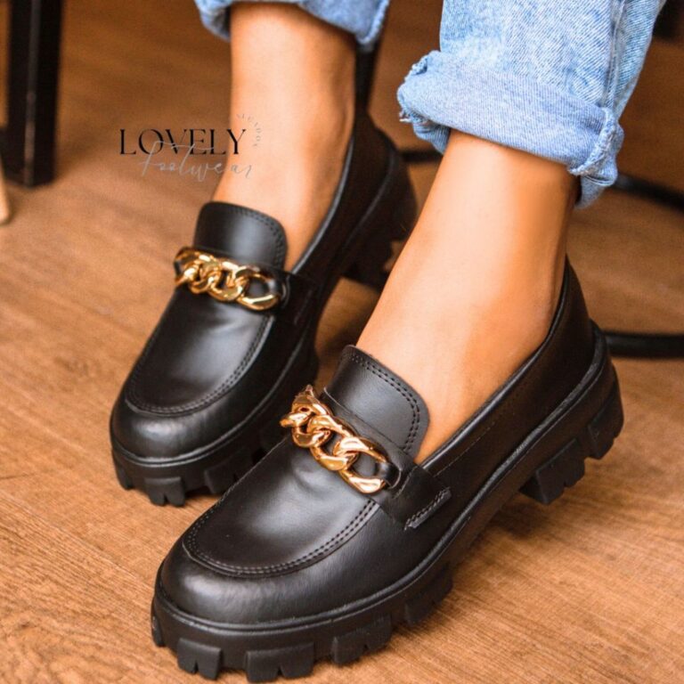 Mocassim Tratorado Feminino Corrente Preto Confort