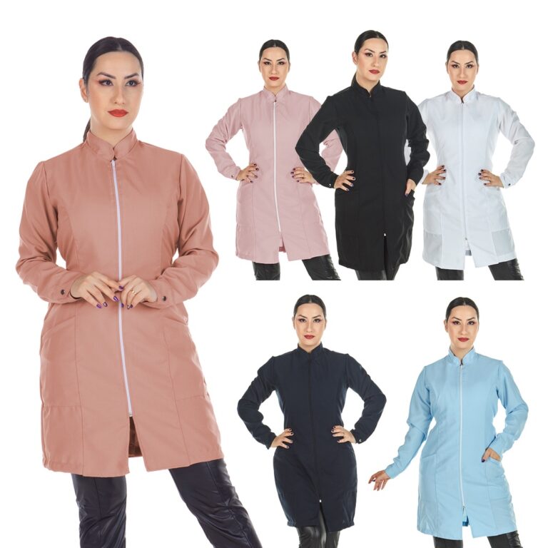 Jaleco Feminino Acinturado Oxford Manga Longa Com 