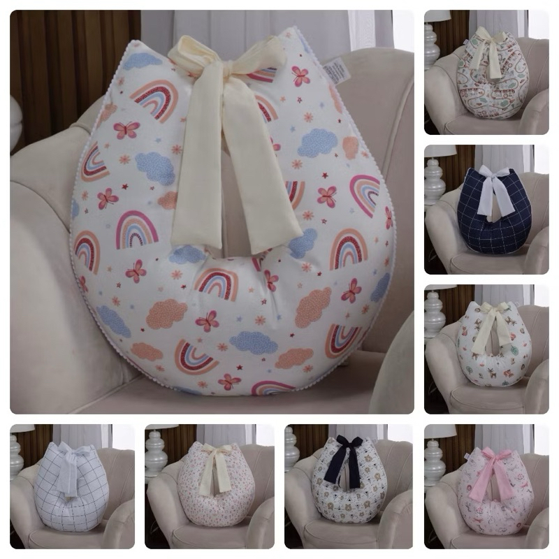Almofada De Amamentação Pompom Com Laço – 100% Algodão e Com Zíper