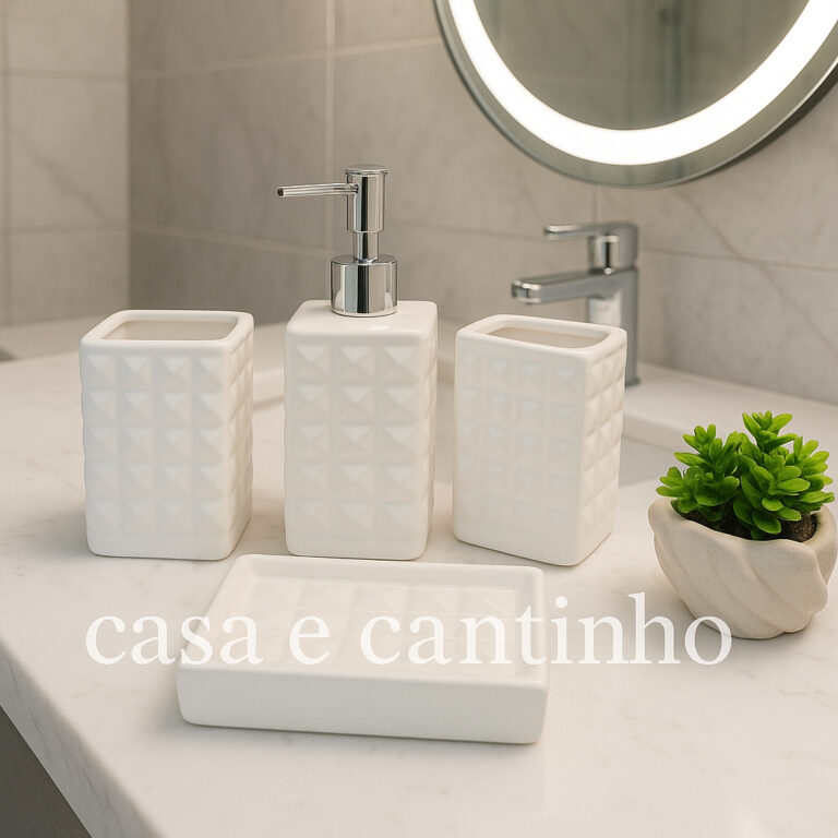 kit 4 Peças Jogo de Banheiro Lavabo Porcelana Dif