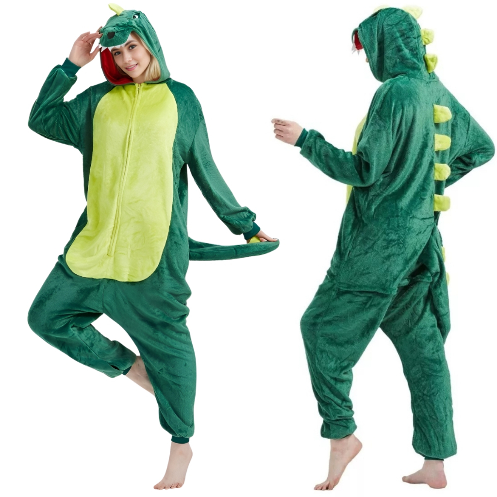 Pijama Feminino Masculino Longo Zíper Quentinho E Peluciado Dinossauro