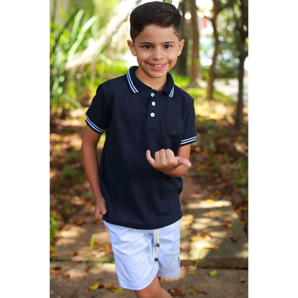 Camisa Polo ou Body Infantil Azul Marinho Céu