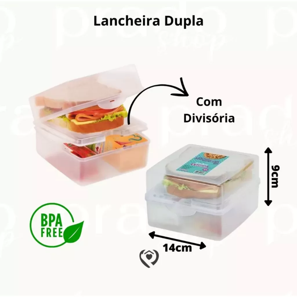 Lancheira Dupla de Plástico Com Divisória Merenda Lanche Pote Sanremo