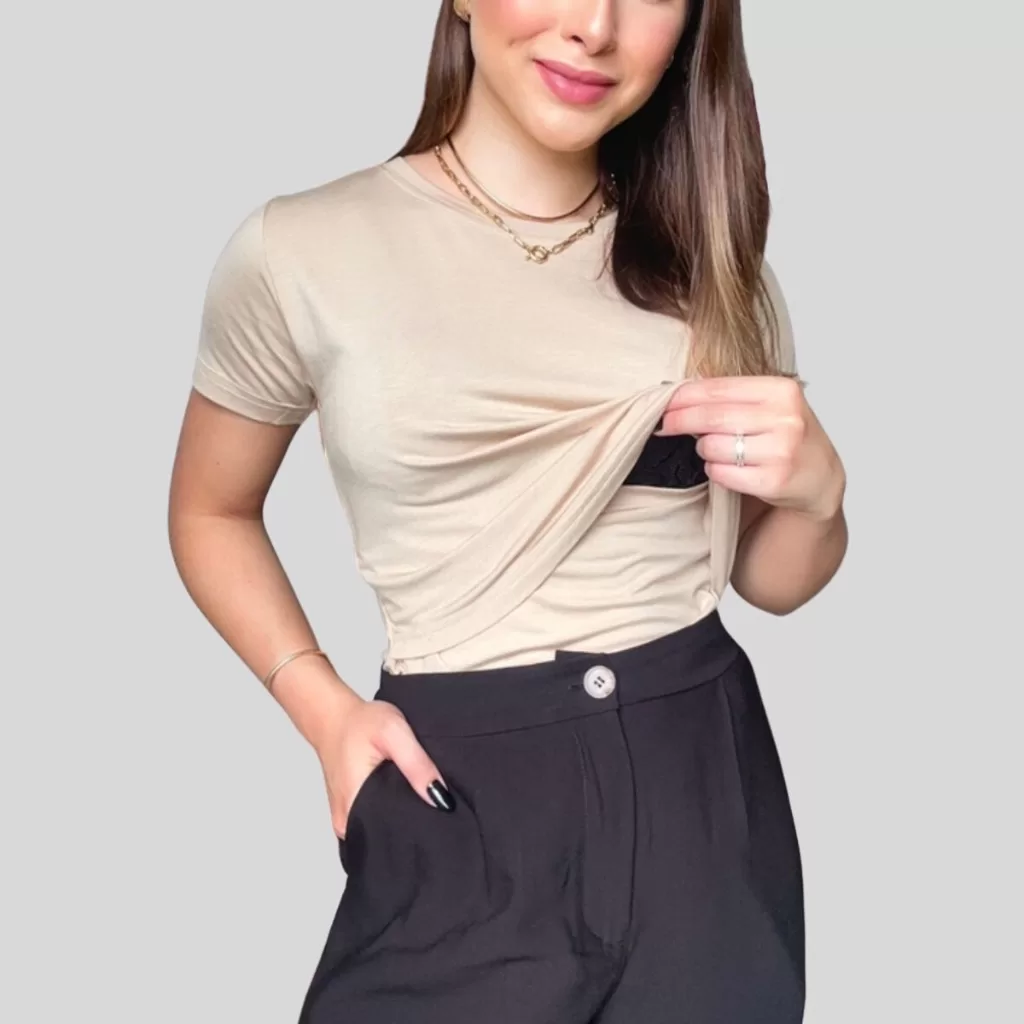 KIT 3 Camisetas de Amamentação blusa manga curta