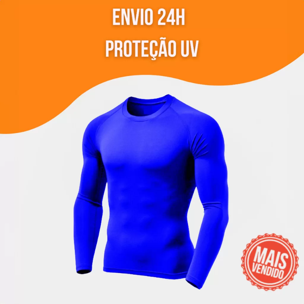 Camisa Térmica Manga Longa Azul Royal Camiseta Proteção Solar UV50+ Segunda Pele Academia Treino Fit