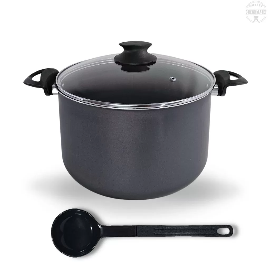 Caldeirão 22 cm GRANDE Com Tampa de Vidro Antiaderente Com 5 Camadas De Teflon Cor Preto Grafite