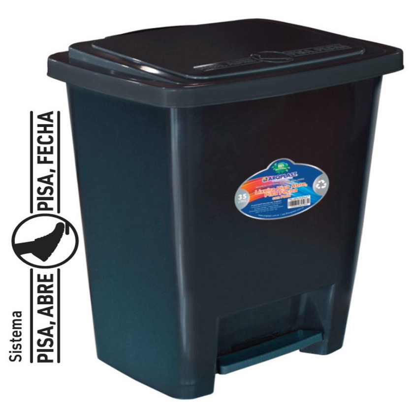 LIXEIRA C/ PEDAL 35L PRETO PISA ABRE PISA FECHA