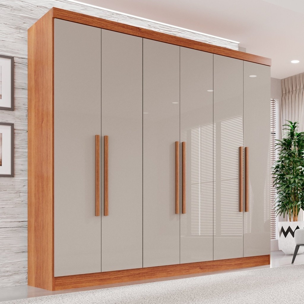Guarda-roupa Casal 6 Portas 2 Gavetas França Cinamomo/Off White