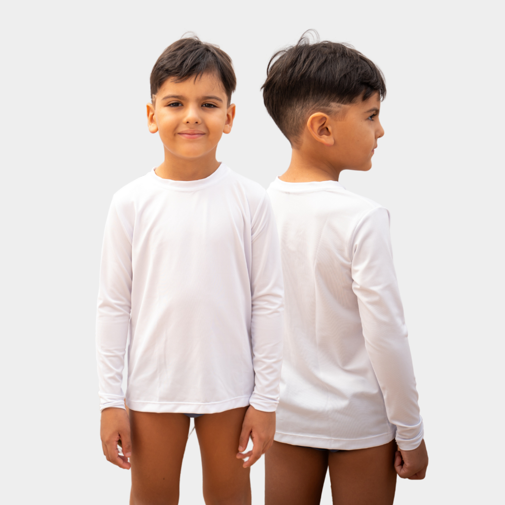 Camisa Infantil Proteção Solar UV Blusa Manga Longa Proteção Menino Menina Bebê Criança