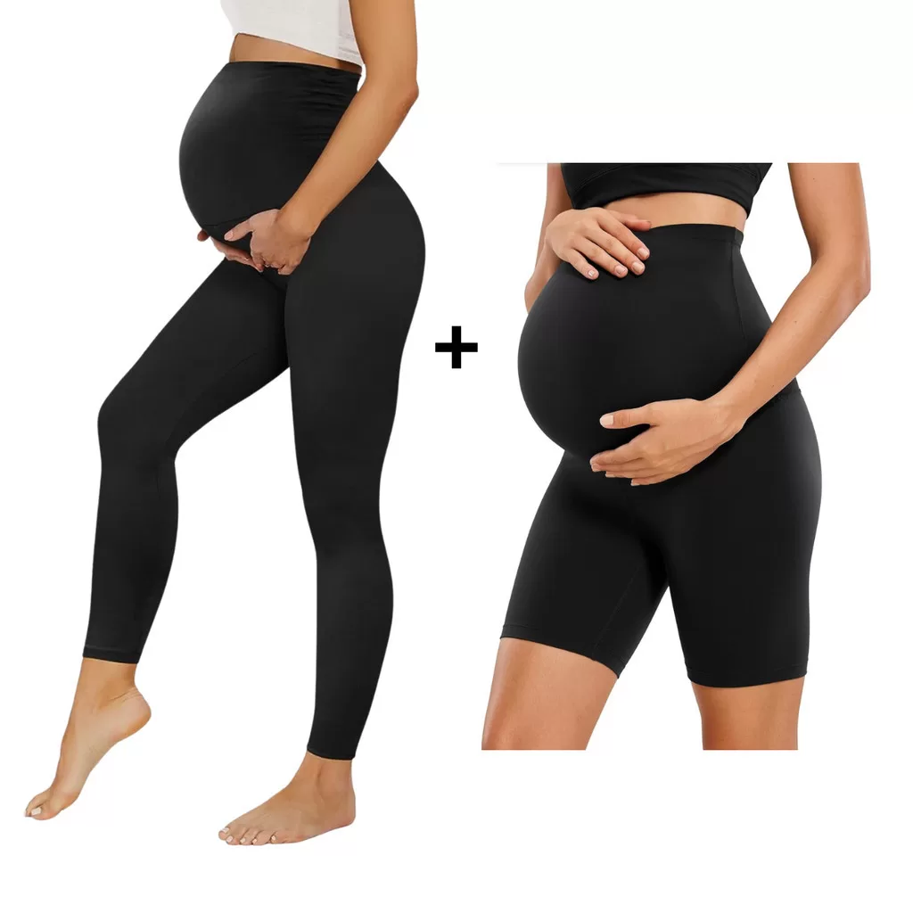 Kit legging gestante + shorts gestante curto roupa maternidade alto conforto e sustentação barriga c