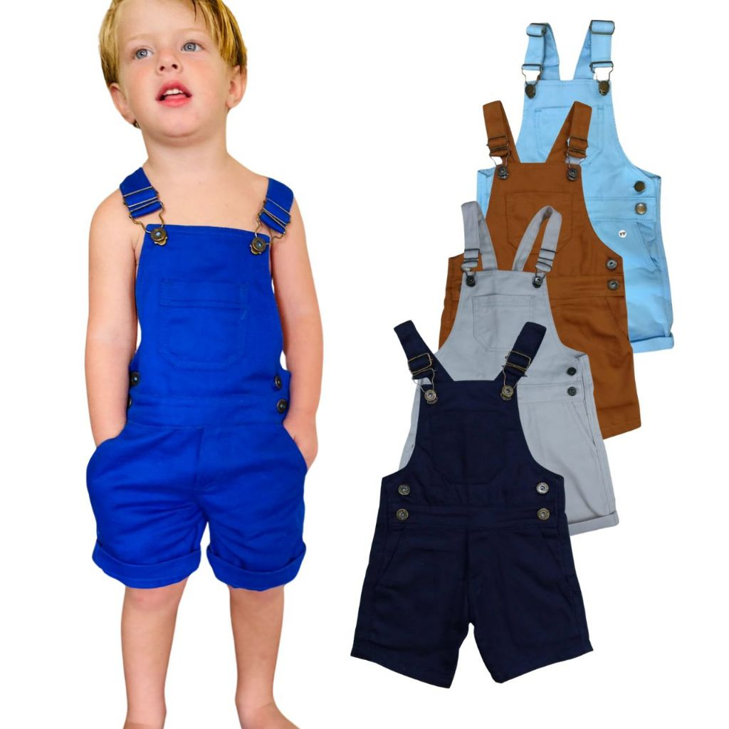 Macacão jardineira menino colorida sarja curta premium roupa masculina criança algodão salopete jean