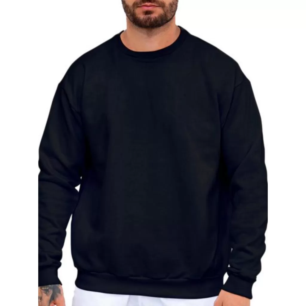 Moletom Gola Redonda Blusa de Frio Agasalho Abrigo Tecido Grosso Manga Longa