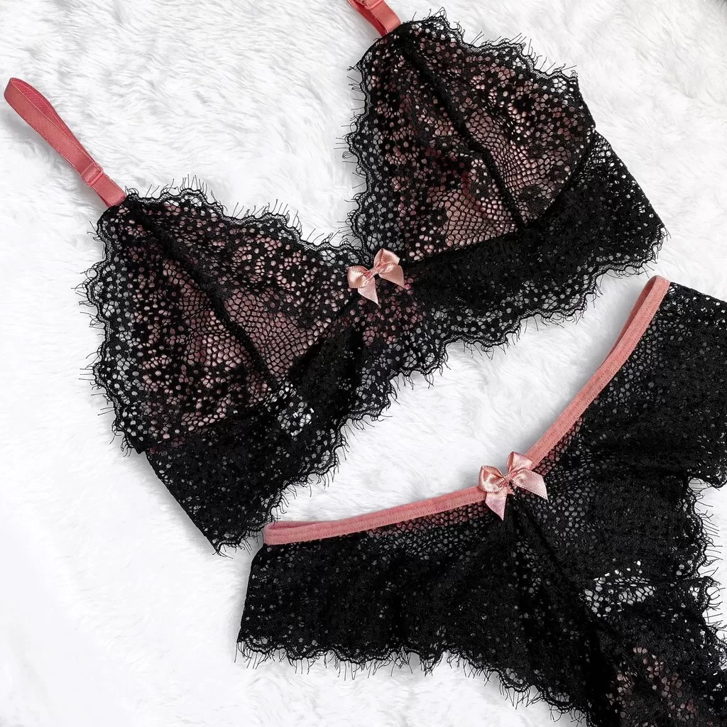 Kit 5 Conjuntos Lingerie De Renda Sem Bojo Calcinha Sexy Luxo