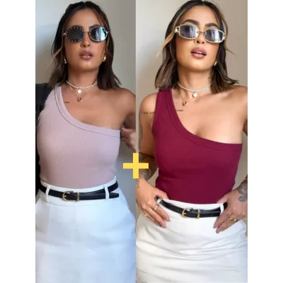 Kit 02 Blusa Mula Manca Regata Feminina Um Ombro S