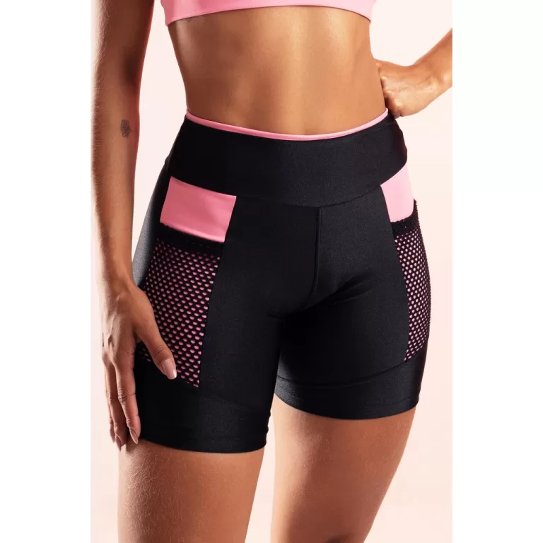 Bermuda Preta e Rosa com Bolso em Poliamida BM068