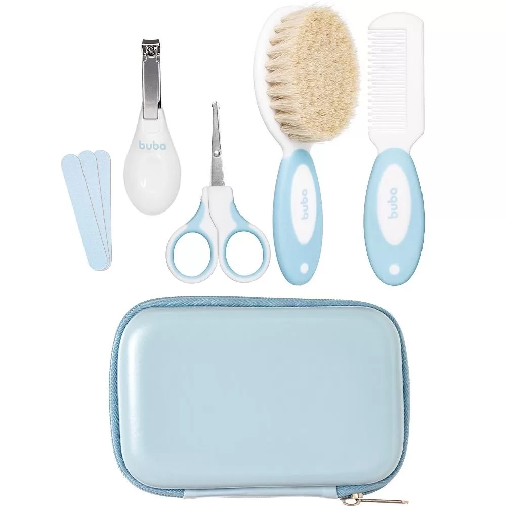 Kit Higiene Cuidados do Bebê 7 Peças com Estojo Azul Buba