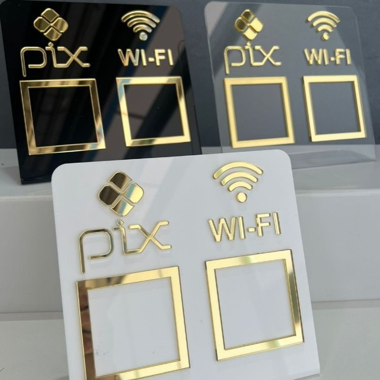 Placa Pix Wifi QrCode em Acrílico Display Duplo M
