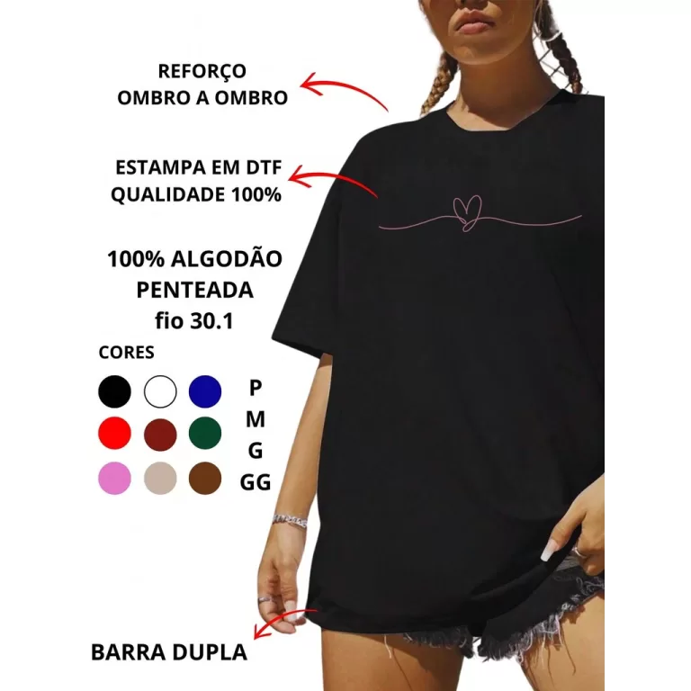 Camisetão Feminina Basica Estampada 100% Algodão