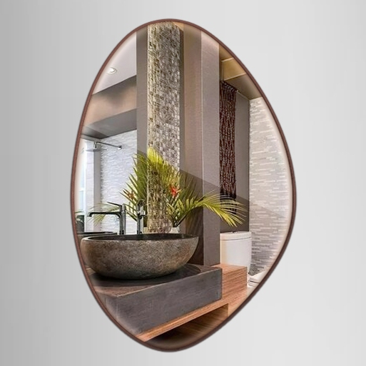 Espelho Orgânico  40x30Cm Com Couro Caramelo ou P