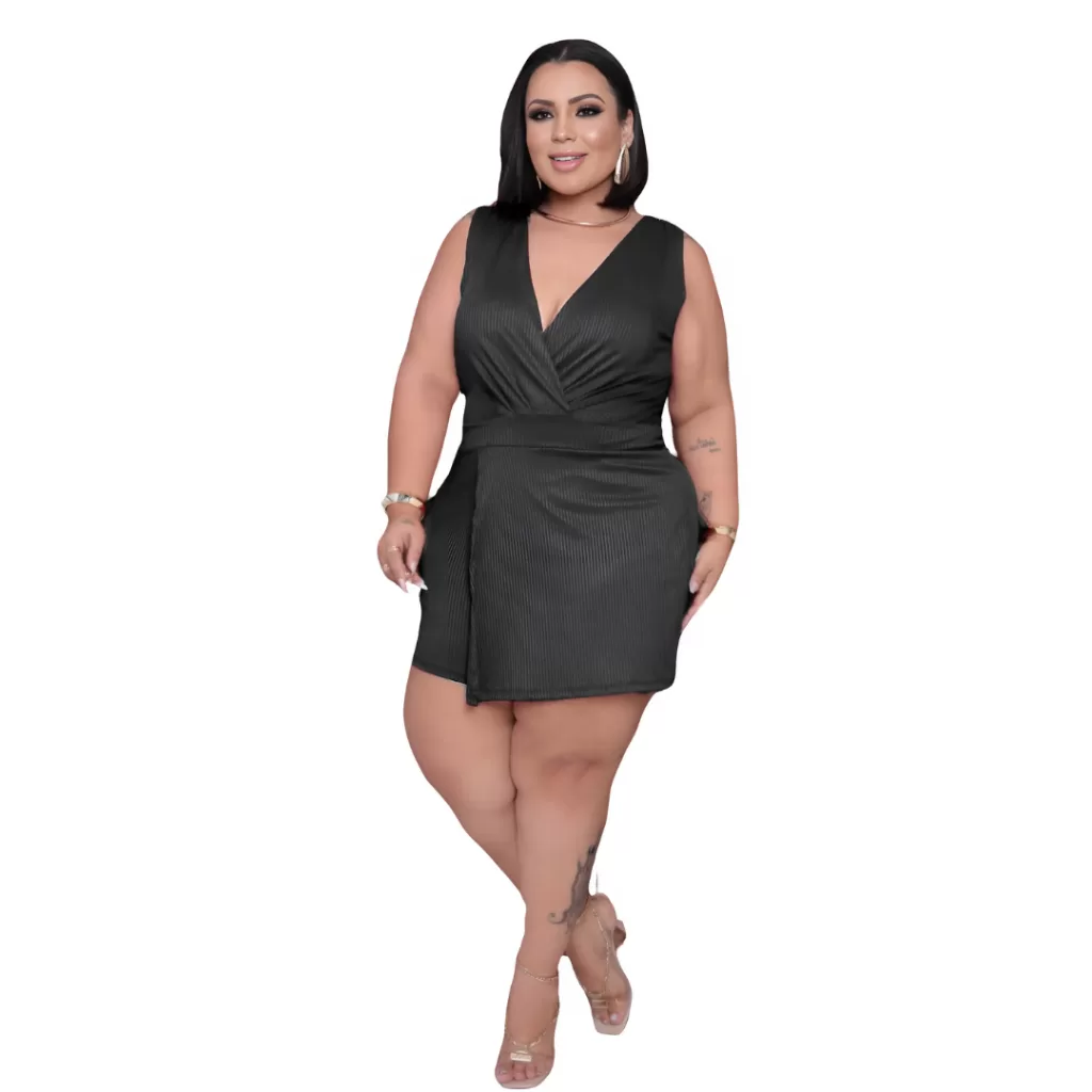 Macaquinho Plus Size Regata Shorts Saia Feminino Canelado e Poliéster da moda tendência 2025