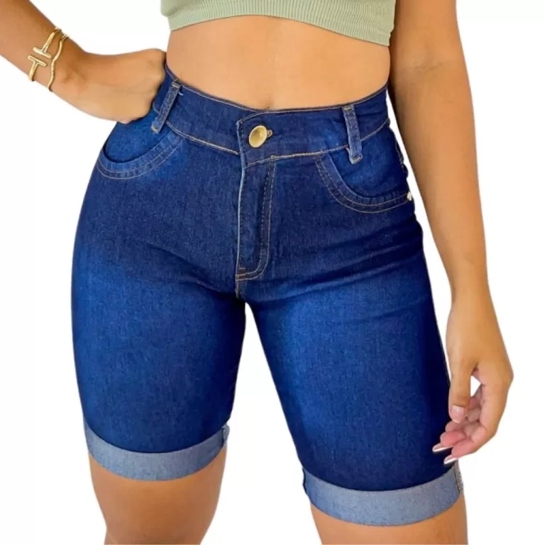 Short Jeans Feminino Pedal Esmaecido Cintura Alta 