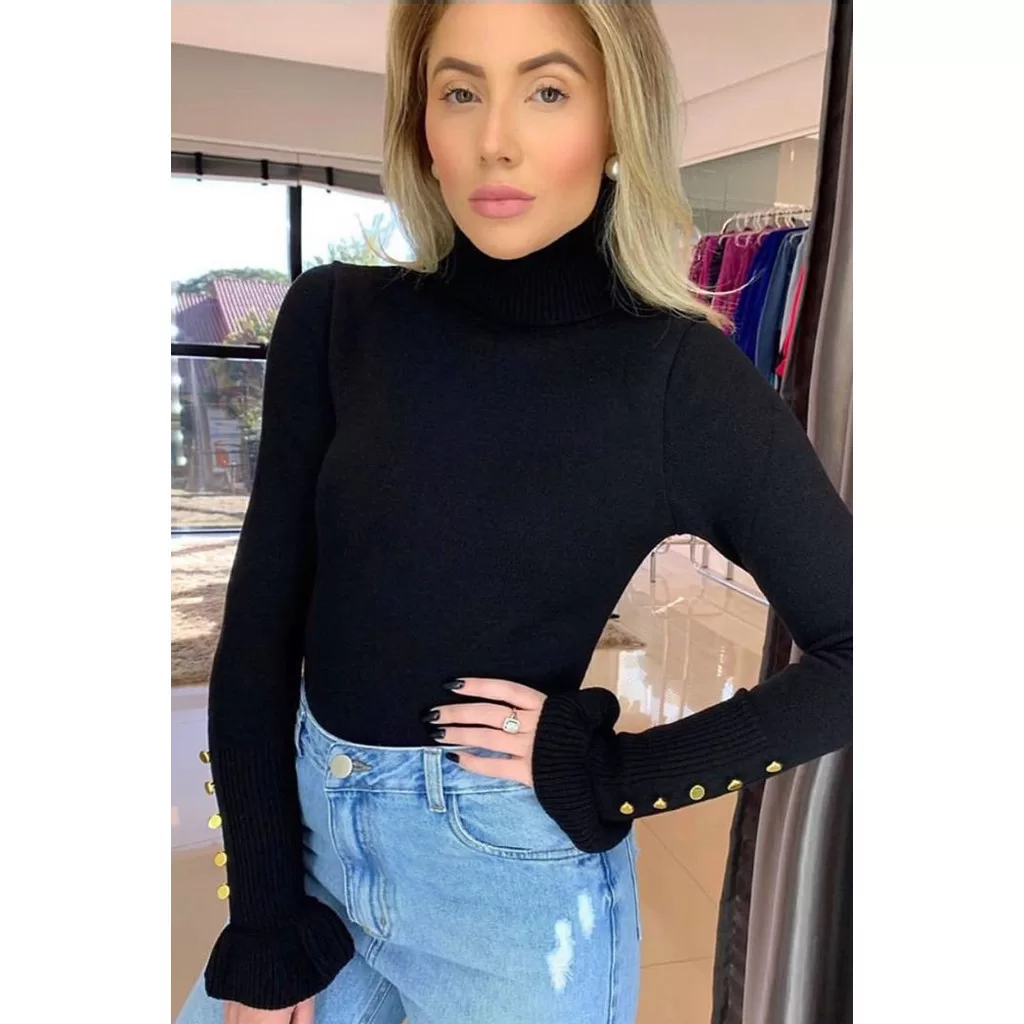 Blusa Tricot Manga Longa Cacharrel Botões