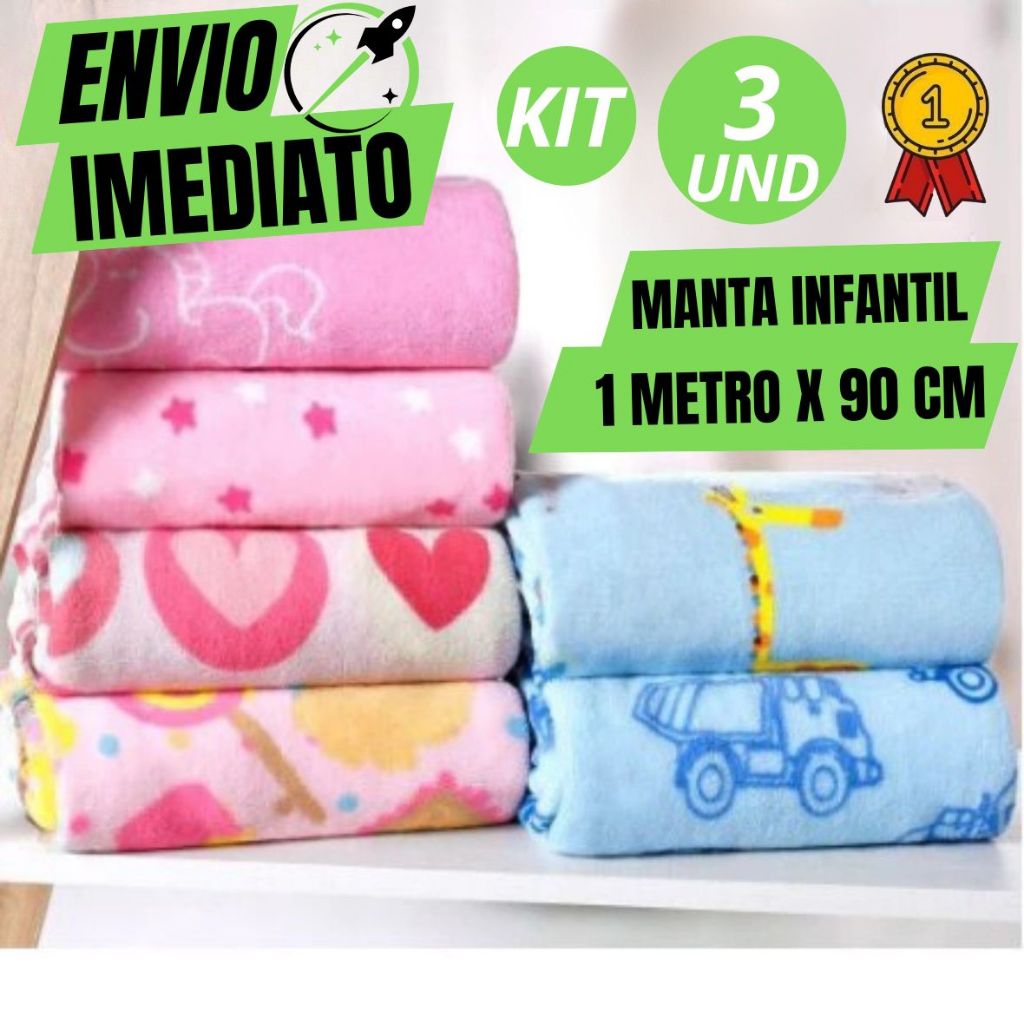 Kit Com 3 2 Manta De bebê Cobertor Do Bebe Mantinha Microfibra Estampada Para Kit Maternidade 1 MT x