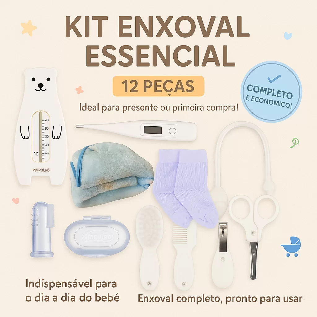 Kit Higiene Bebê 12 Peças Pimpolho + Cobertor Pelo Alto Quentinho | Enxoval