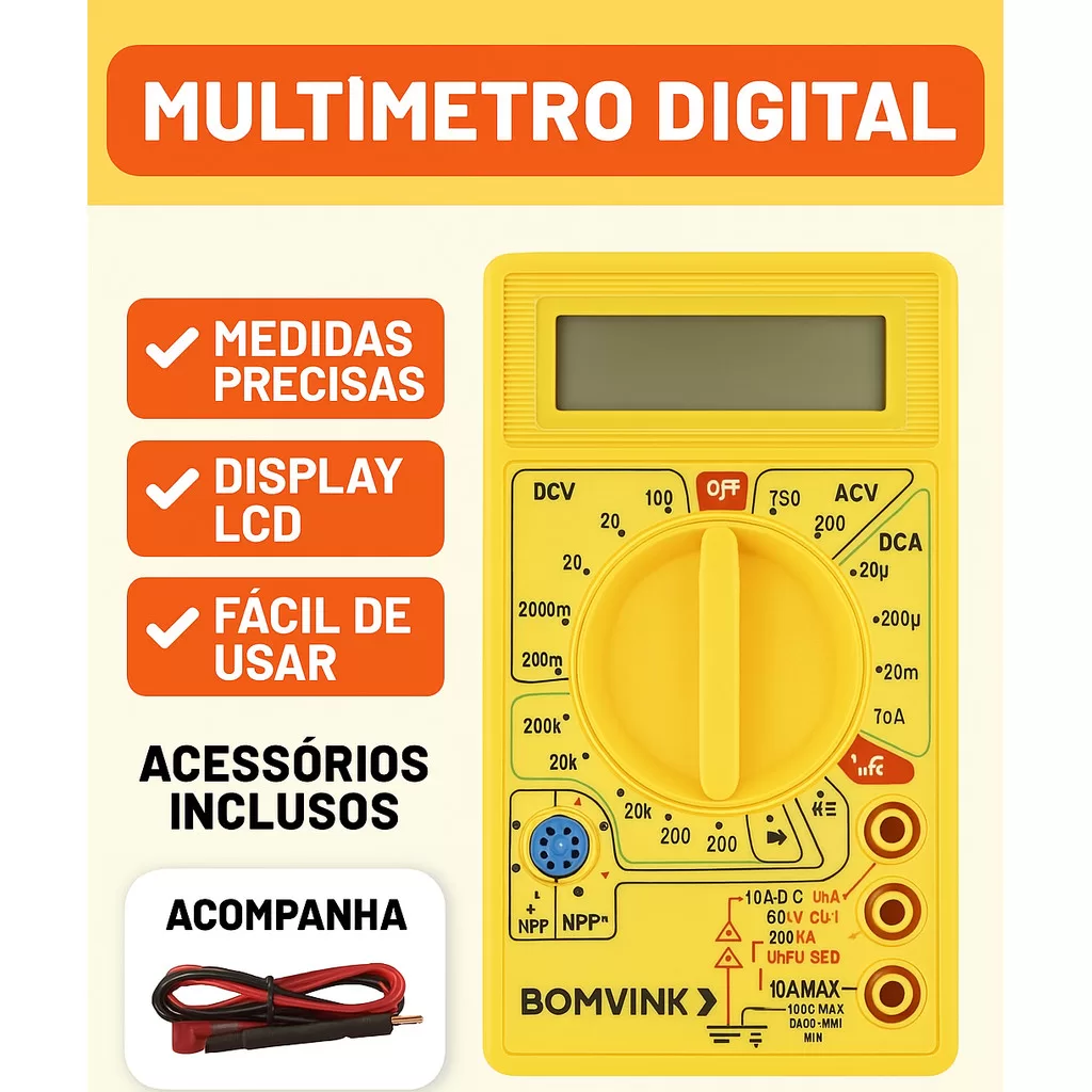 Multímetro Digital DC/AC Com Pontas de Prova