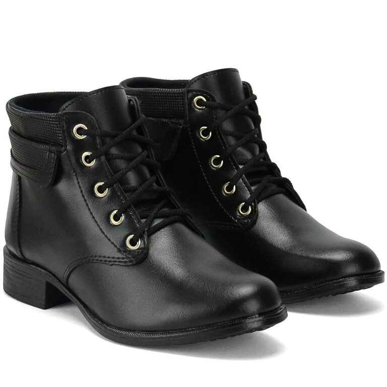 Bota Feminina Cano Curto Dobrado Salto Baixo Confo