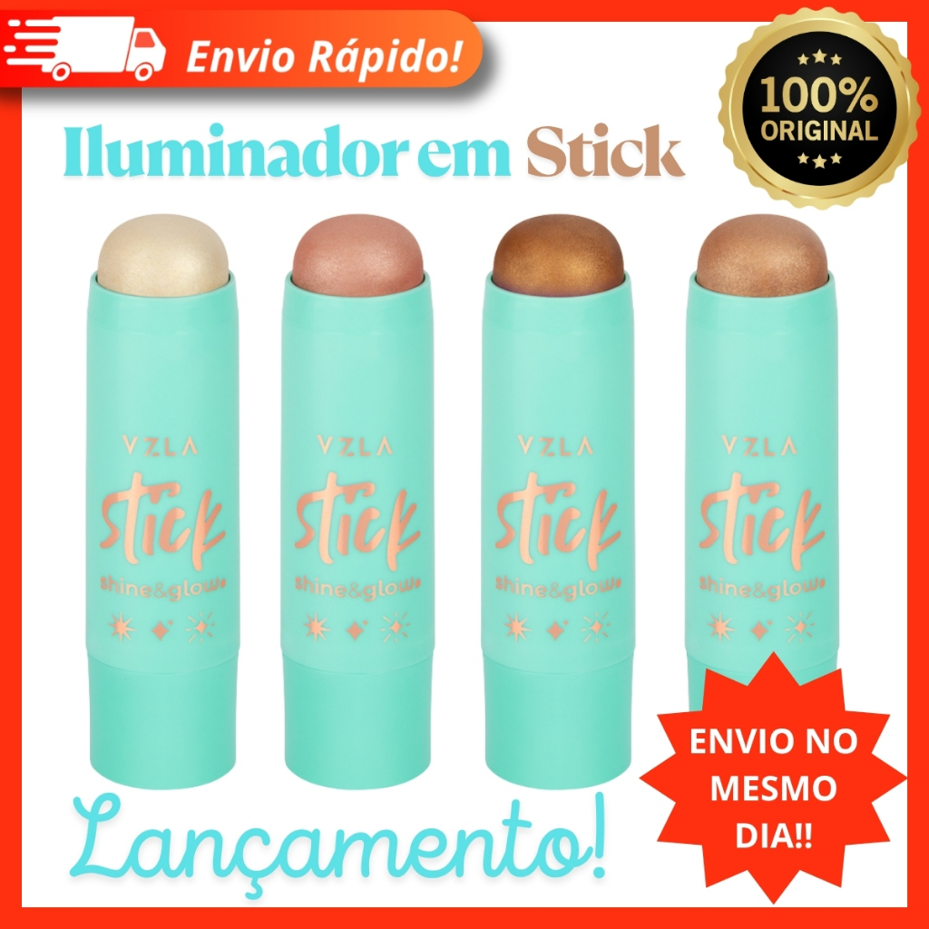 Iluminador Cremoso Stick Shine E Glow Fácil De Aplicar E Esfumar Brilho Espelhado – Vizzela 7g 100%