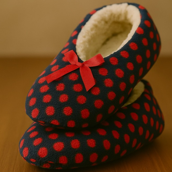 Pantufa Sapatilha Adulto Bolinhas Azul Com Vermelh