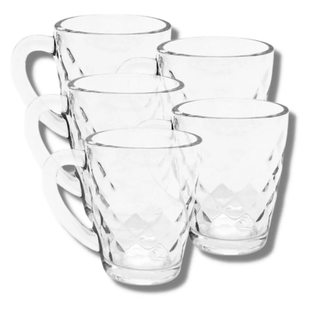 Jogo De Xícaras Café De Vidro 90ml Morocco Diamante 5 Peças
