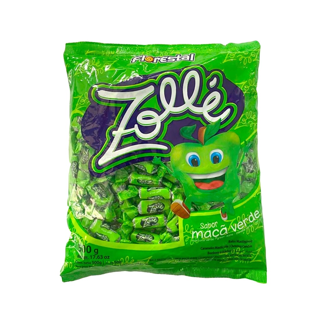 Bala Mastigável Zollé Maçã Verde Florestal 500g Macia Sabor Refrescante