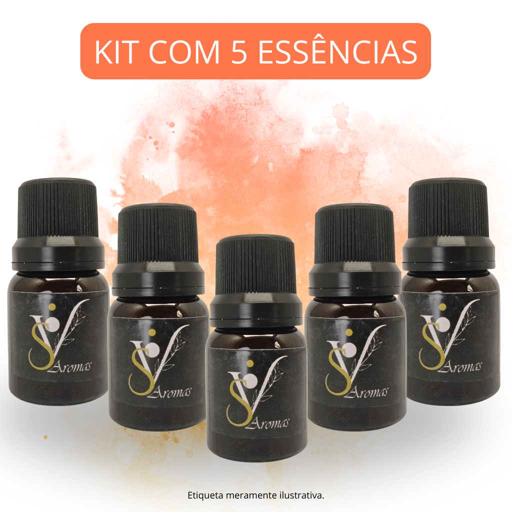 Kit 5 Essência para Aromatizadores, Cosméticos, Difusor e Ambiente 10ml (Concentrada à base de óleo)