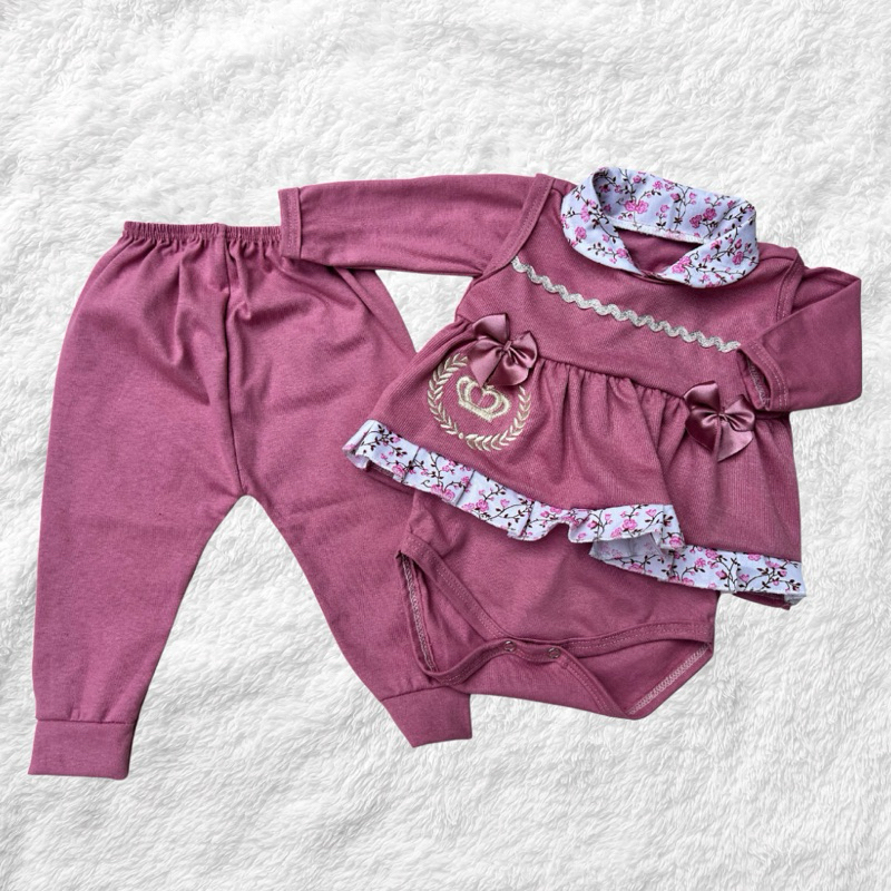 Conjunto Pagão Feminino 3 peças Roupa de Bebê 100% Algodão
