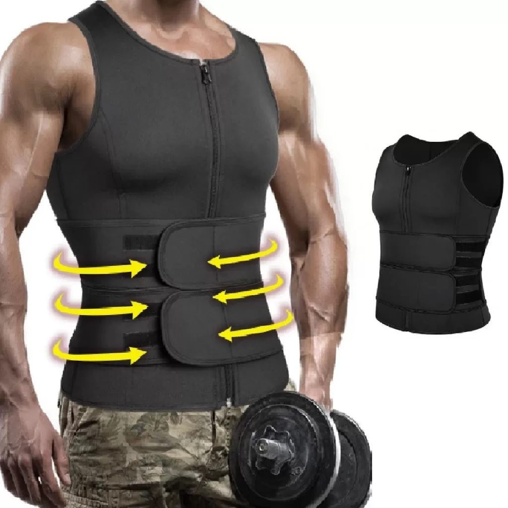 Cinta de Compressão Masculino Colete Ultraforte Duas Faixas com Zíper para Costas e Lombar Efeito Sa