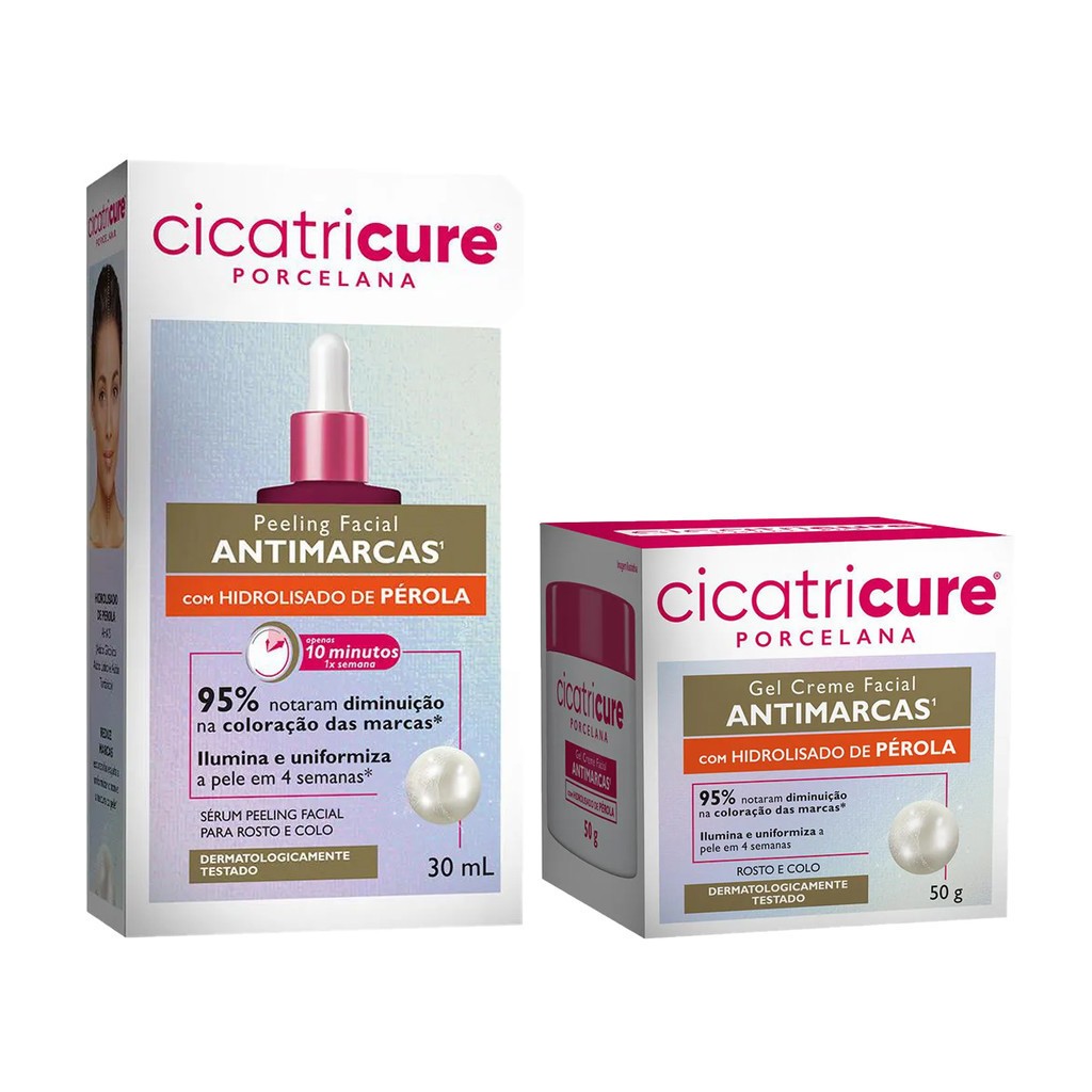 PEELING PORCELANA FACIAL CICATRICURE ANTIMARCAS + GEL CREME FACIAL PORCELNA CICATRICURE 50G KIT