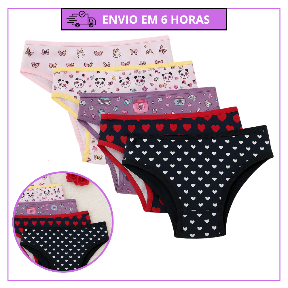 Kit Calcinha Juvenil Infantil Algodão Calcinhas para Meninas com Forro de Algodão Frete Gratis