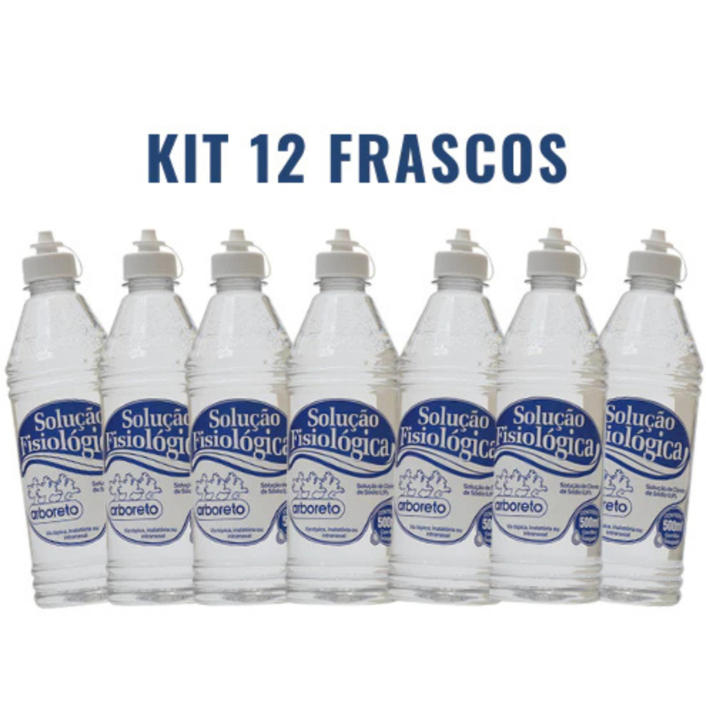 Kit Com 12 unidades de Soro Fisiológico 0,9% 500Ml Cloreto de Sódio ARBORETO ou FARMAX