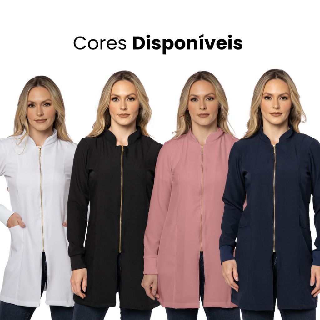 Jaleco Feminino Gola Padre Two Way com Zíper 2 bolsos